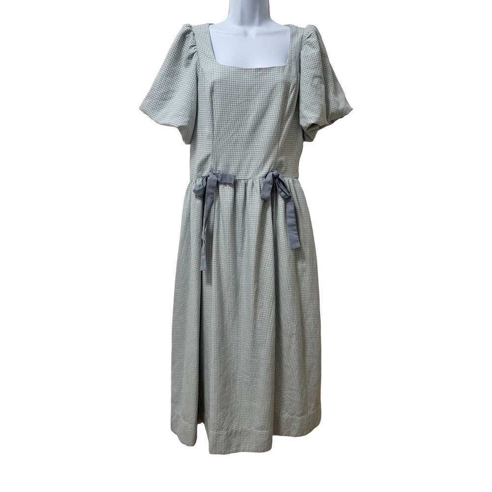 Bohme Elyse Gingham Milkmaid Drop Waist Bow Maxi Dress Size M Cottagecore Modest